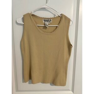 Joseph A. Vintage Knit Tank Top Sleeveless Lace Trim Casual Layering Beige‎ M